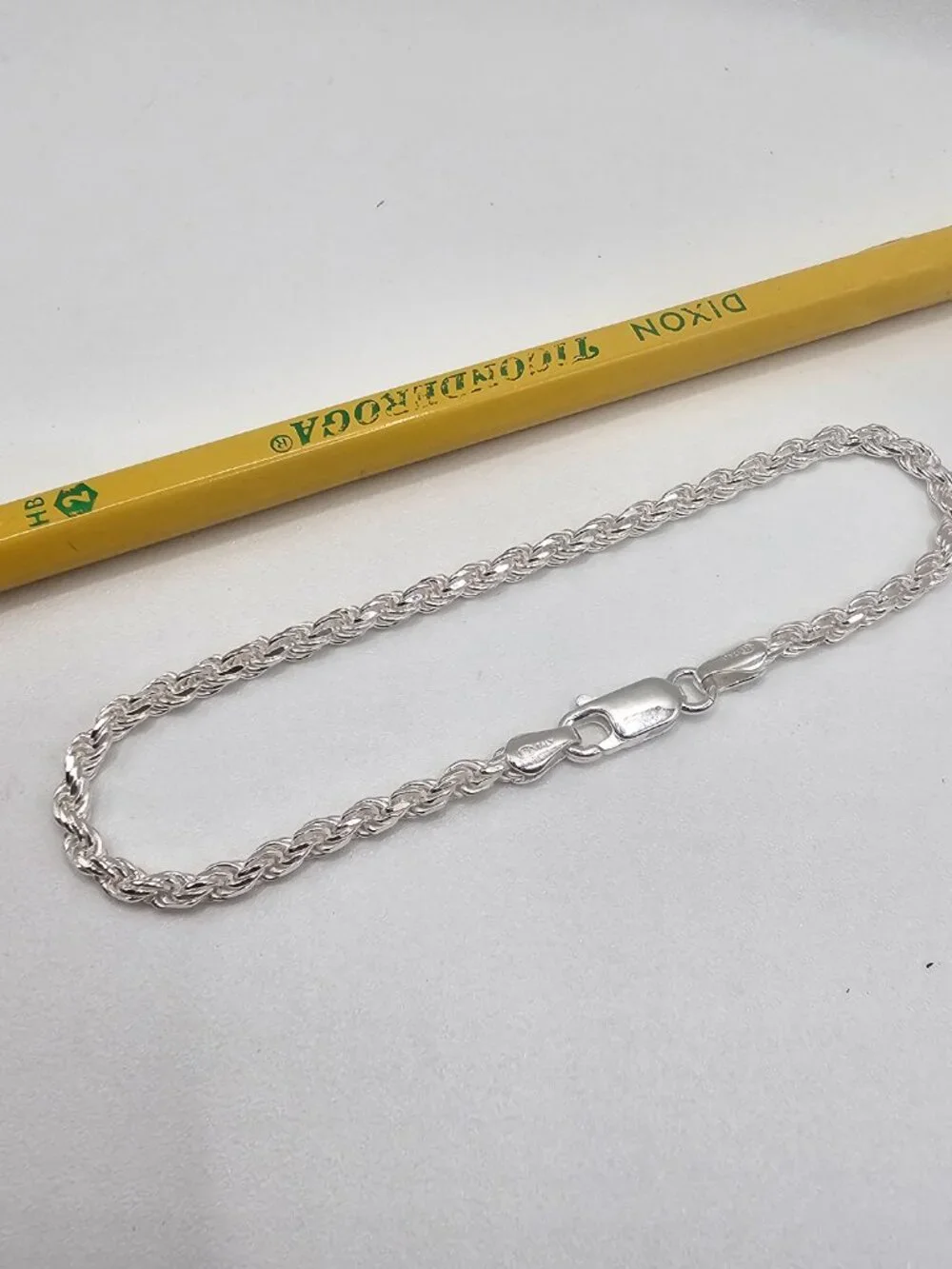 Sterling Silver 925 High Polished Diamond Cut Rope Bracelet 2.8mm 7 inches